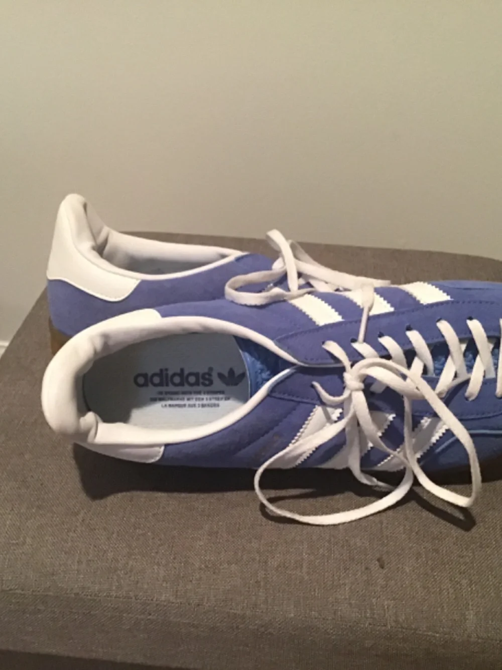 Adidas Gazelle light blue and white size 11 gum sole.